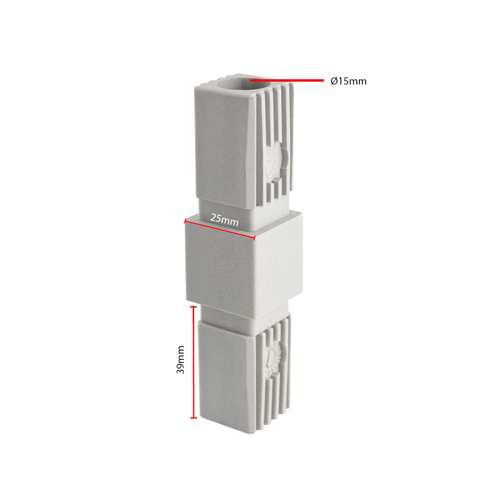 Rohrverbinder Rohrverlängerung / Expanderverbinder 25 x 25 mm vierkant grau RAL7035 Kunststoff - Bemaßung / Maße