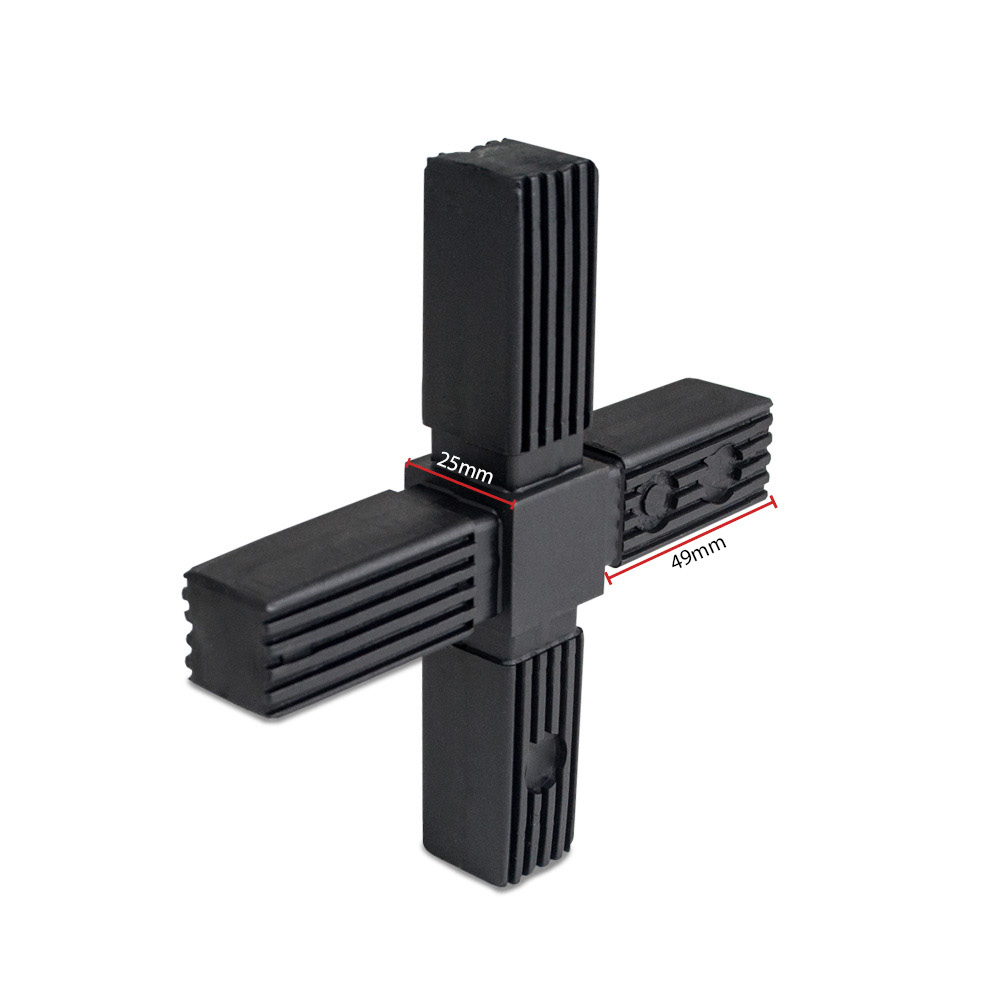 Rohrverbinder Kreuz 25 x 25 mm vierkant  schwarz Kunststoff - Bemaßung / Maße