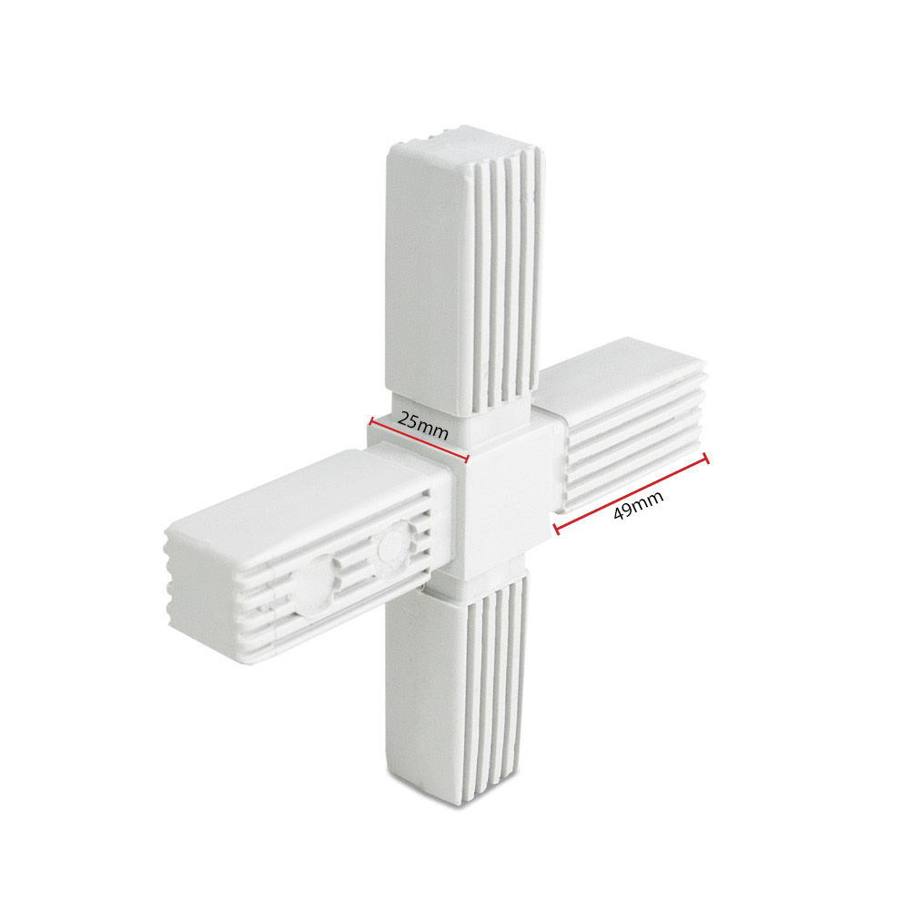 Rohrverbinder Kreuz 25 x 25 mm vierkant  grau RAL7035 Kunststoff - Bemaßung / Maße