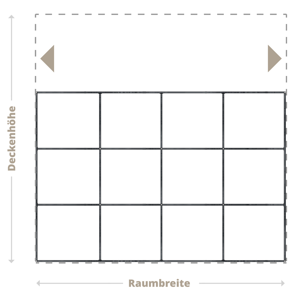 Raumteiler Design - Gewähltes Raster Konfiguratoransicht mit Option ganze Raumbreite