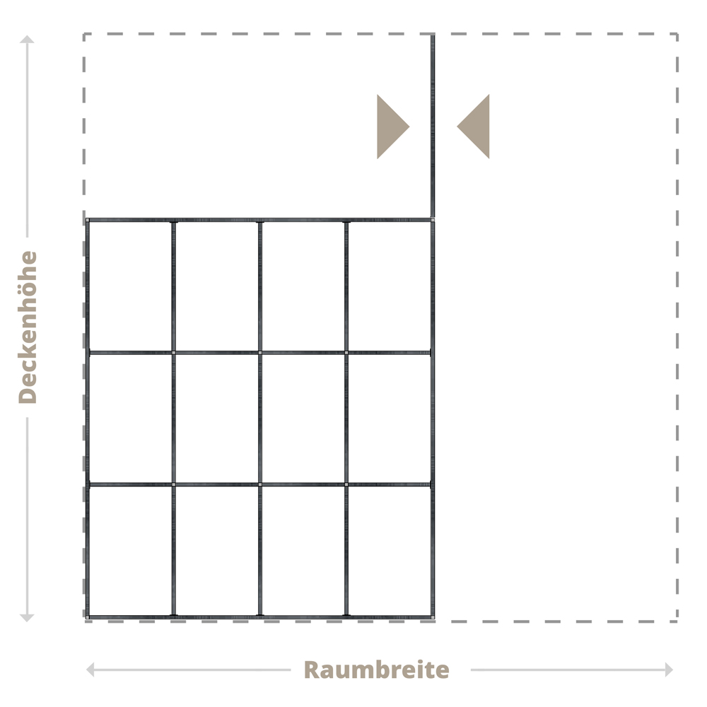 Raumteiler Design - Gewähltes Raster Konfiguratoransicht mit Option Deckenstrebe