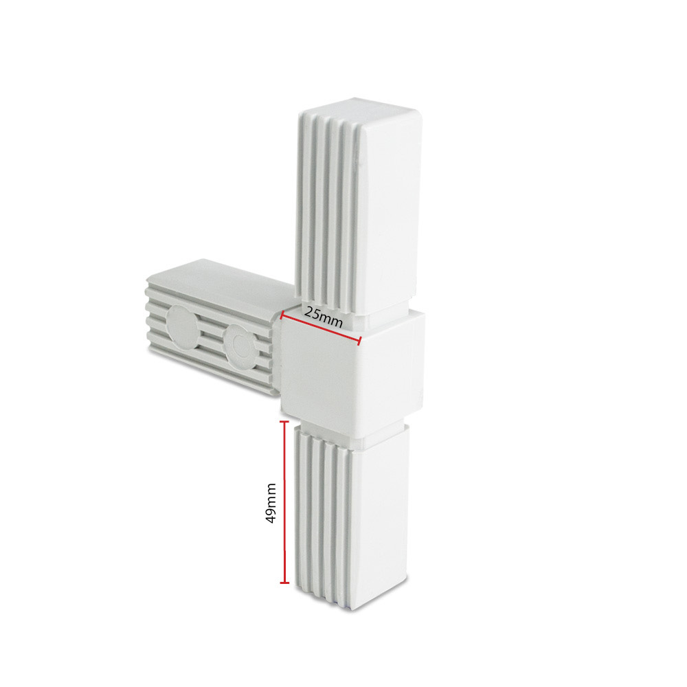 Rohrverbinder T-Stück 25 x 25 mm vierkant grau RAL7035 Kunststoff - Bemaßung / Maße